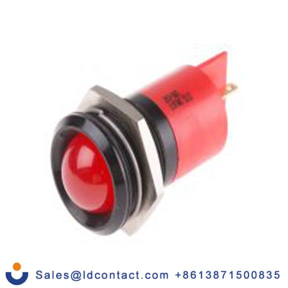 RS PRO 203-565  红色 面板安装指示器, 110 V ac 焊接片端接, 凸型边框, 黑色边框, IP40