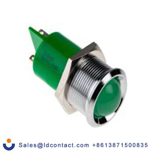RS PRO 203-688  绿色 面板安装指示器, 24 V dc 焊接片端接, 凸型边框, 银色边框