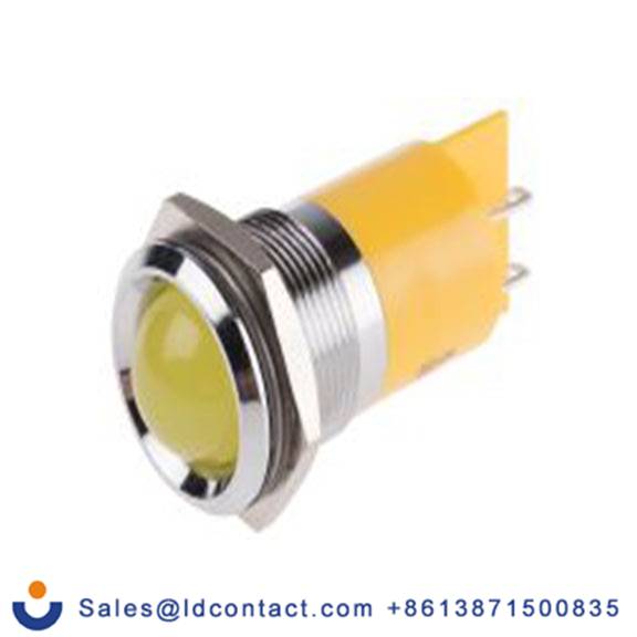 RS PRO 203-694  黄色 面板安装指示器, 24 V dc 焊接片端接, 凸型边框, 银色边框