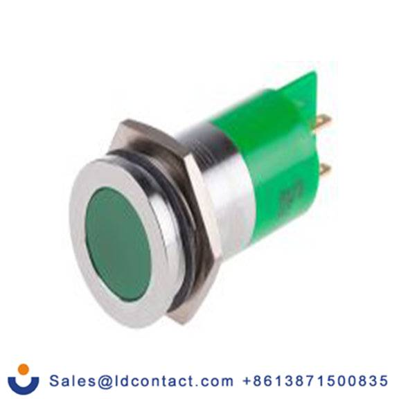 RS PRO 204-978  绿色 面板安装指示器, 12 V ac/dc 焊接片端接, 平齐边框, 银色边框