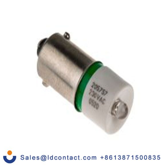 RS PRO 205-757  指示灯, 单芯片, 绿色, BA9灯座, Φ10 mm, 24 mm长, 525 nm长, 230 V ac