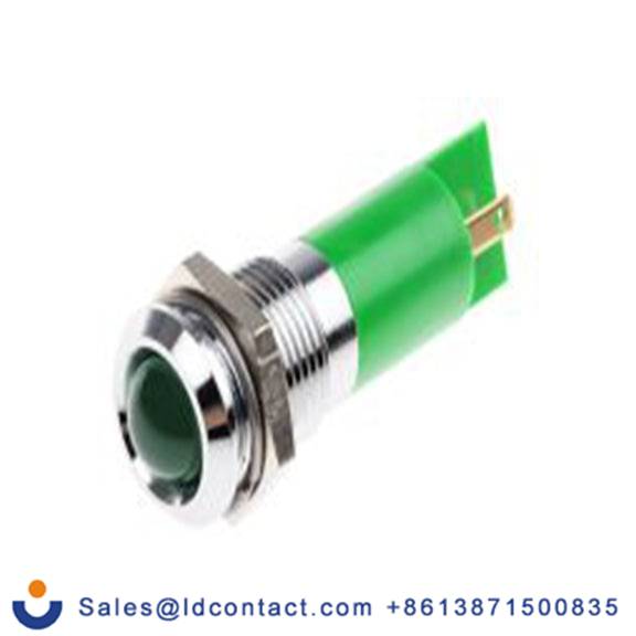 RS PRO 205-864  绿色 面板安装指示器, 12 V ac 焊接片端接, 凸型边框, 银色边框