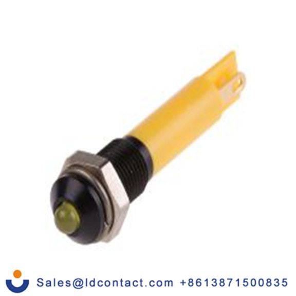 RS PRO 206-738  黄色 面板安装指示器, 12 V dc 焊接片端接, 凸型边框, 黑色边框 面板安装