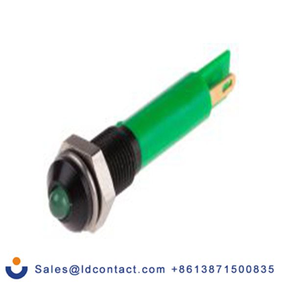 RS PRO 206-744  绿色 面板安装指示器, 12 V dc 焊接片端接, 凸型边框, 黑色边框 面板安装