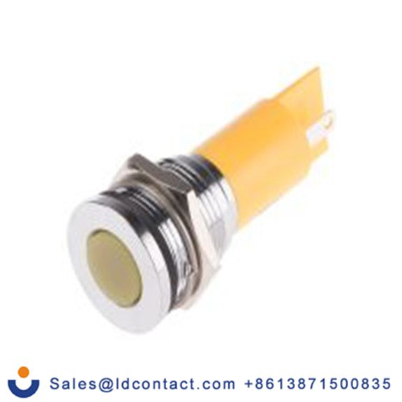 RS PRO 206-817  黄色 面板安装指示器, 12 V ac/dc 焊接片端接, 平齐边框, 银色边框