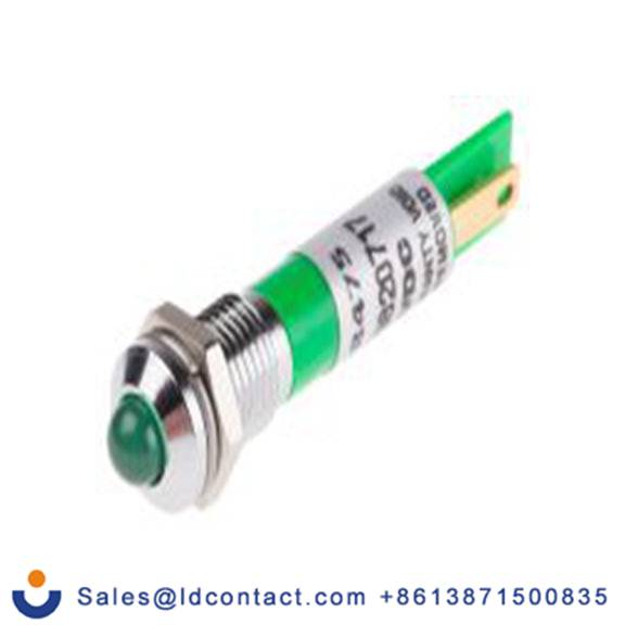 RS PRO 208-475  绿色 面板安装指示器, 12 V dc 焊接片端接, 凸型边框, 银色边框