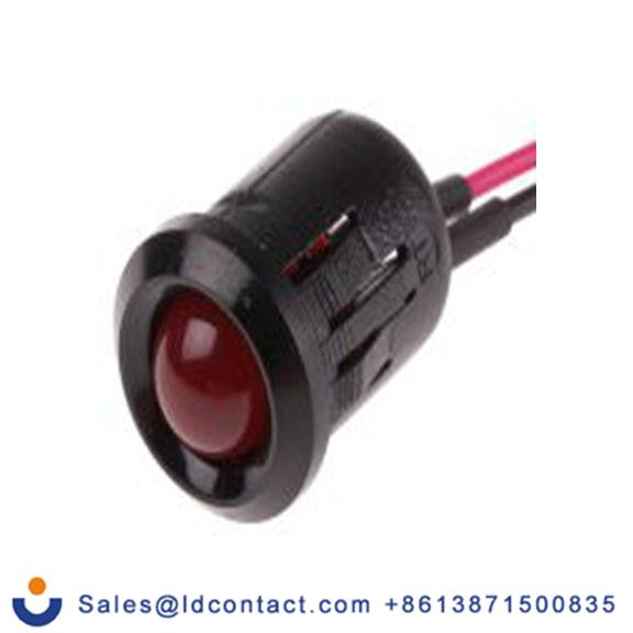 RS PRO 208-958  红色 面板安装指示器, 12 V dc 导线端接, 凸型边框, 黑色边框