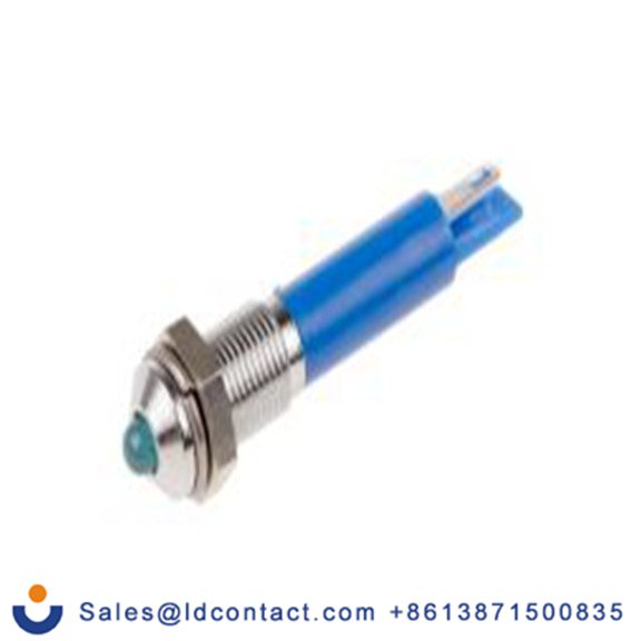 RS PRO 210-232  蓝色 面板安装指示器, 12 V dc 焊接片端接, 凸型边框, 银色边框 面板安装