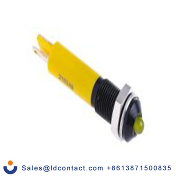 RS PRO 210-349  黄色 面板安装指示器, 24 V dc 焊接片端接, 凸型边框, 黑色边框 面板安装
