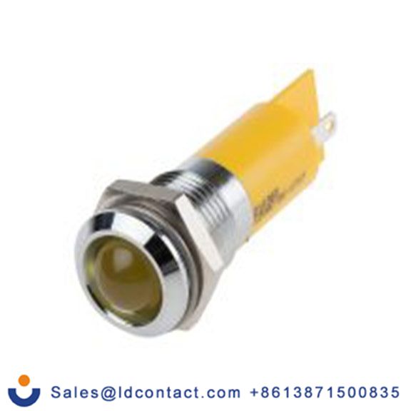 RS PRO 210-383  黄色 面板安装指示器, 12 V 焊接片端接, 凸型边框, 银色边框