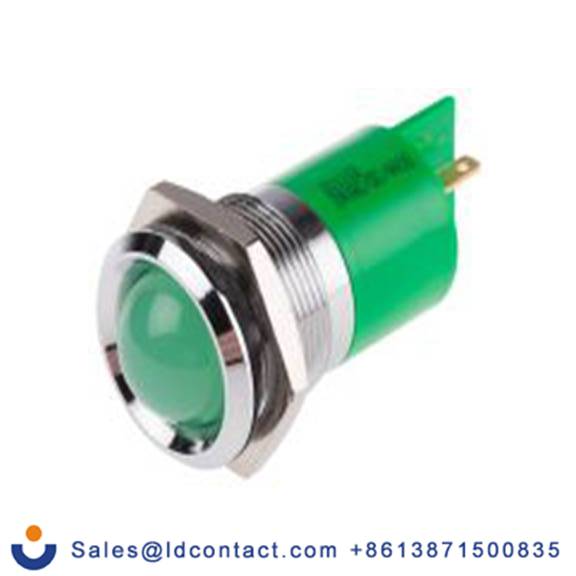 RS PRO 211-112  绿色 面板安装指示器, 24 V ac 焊接片端接, 凸型边框, 银色边框