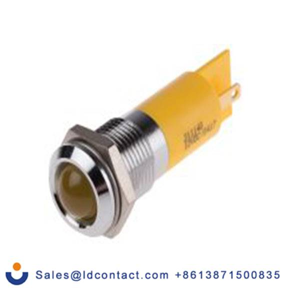 RS PRO 211-140  黄色 面板安装指示器, 12 V dc 焊接片端接, 凸型边框, 银色边框