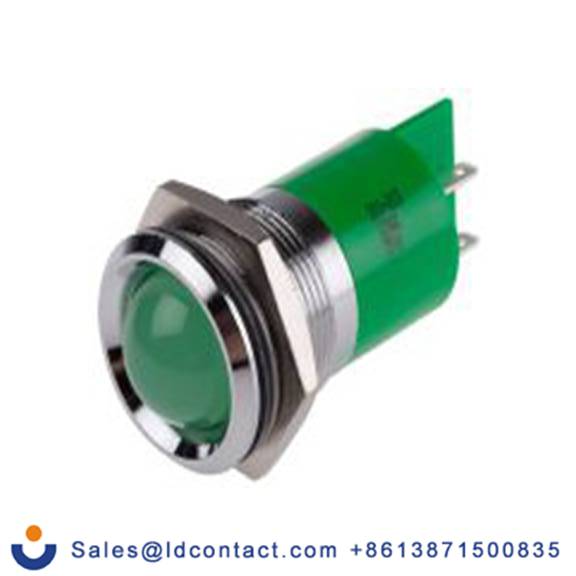 RS PRO 211-213  绿色 面板安装指示器, 12 V 焊接片端接, 凸型边框, 银色边框