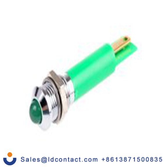 RS PRO 211-257  绿色 面板安装指示器, 12 V dc 焊接片端接, 凸型边框, 银色边框
