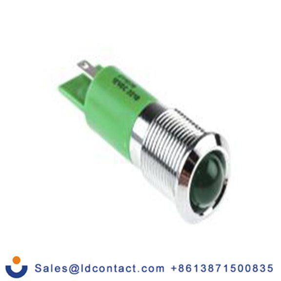 RS PRO 211-279  绿色 面板安装指示器, 12 V dc 焊接片端接, 凸型边框, 银色边框