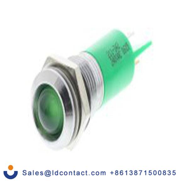 RS PRO 211-342  绿色 面板安装指示器, 240 V 焊接片端接, 凸型边框, 银色边框, IP40