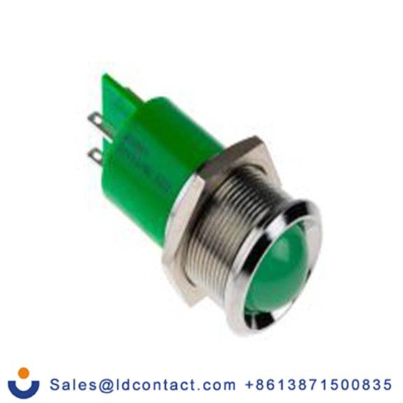 RS PRO 211-601  绿色 面板安装指示器, 24 V ac/dc 焊接片端接, 凸型边框, 银色边框