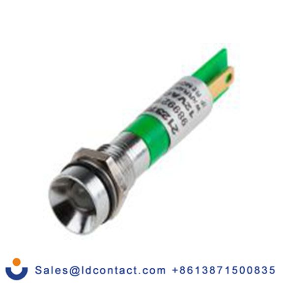RS PRO 212-373  绿色 面板安装指示器, 12 V 焊接片端接, 凹入式边框, 银色边框, IP40