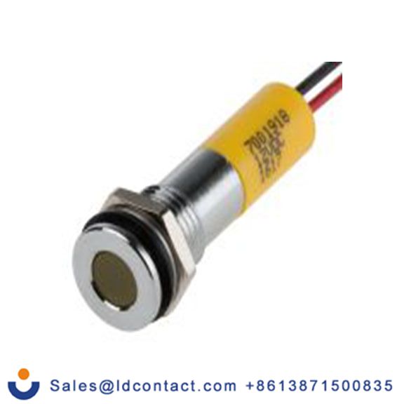 RS PRO 700-1918  黄色 面板安装指示器, 12 V dc 导线端接, 平齐边框, 银色边框, IP40