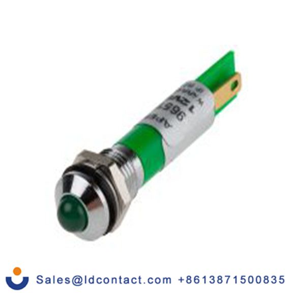 RS PRO 838-5520  绿色 面板安装指示器, 12 V dc 焊片端接, 凸型边框, 银色边框, IP40