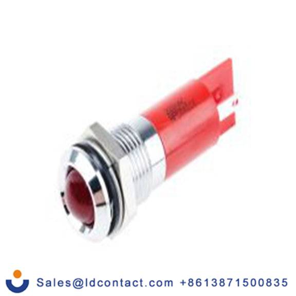 RS PRO 848-4594  红色 面板安装指示器, 220 V ac 焊片端接, 凸型边框, 银色边框, IP40