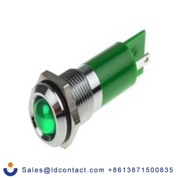 RS PRO 848-4598  绿色 面板安装指示器, 220 V ac 焊片端接, 凸型边框, 银色边框, IP40