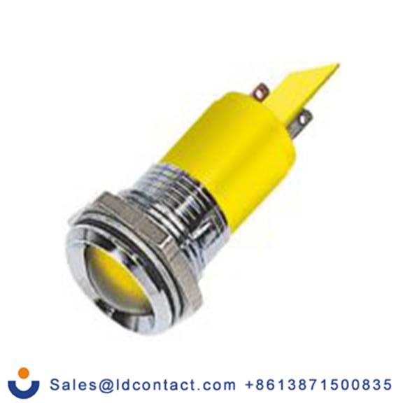 RS PRO 211-229  黄色 面板安装指示器, 12 V 焊接片端接, 凸型边框, 银色边框