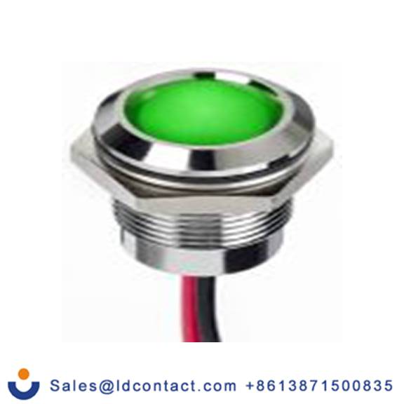 RS PRO 130-1080  绿色 面板安装指示器, 12 V dc 导线端接, 凸型边框, 银色边框, IP40