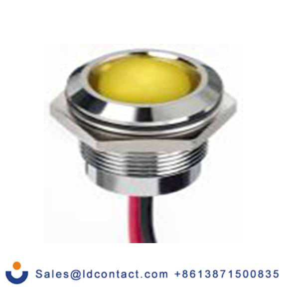 RS PRO 130-1081  黄色 面板安装指示器, 12 V dc 导线端接, 凸型边框, 银色边框, IP40