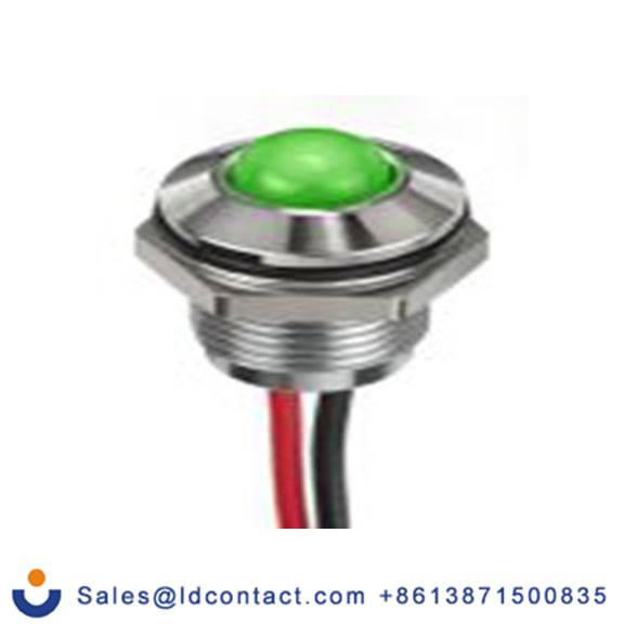 RS PRO 132-9104  绿色 面板安装指示器, 12 V dc 导线端接, 凸型边框, 银色边框, IP40