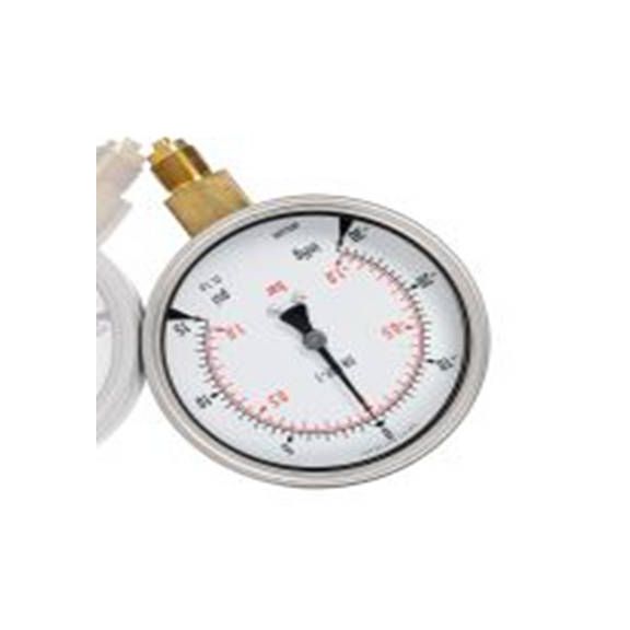 RS PRO,188-992,BSPM 压力表 -1 bar 100 mm 1 bar 校准, G 3/8接口, 不锈钢表壳, ±1 %精度