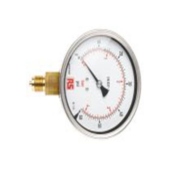 RS PRO,189-002,BSPM 压力表 0 psi 100 mm 60 psi 校准, G 3/8 in接口, 不锈钢表壳, ±1 %精度