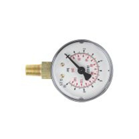 RS PRO,777-097,压力表 0 bar 50 mm 10 bar 校准, R 1/8 in接口, 钢表壳, 2.5 %FS精度, 8327493系列