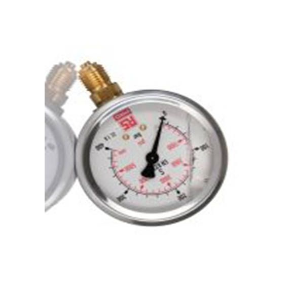 RS PRO,231-0196,G 型 压力表 0 bar 63 mm 400 bar, G 1/4接口, 不锈钢表壳, ±1.6 %精度