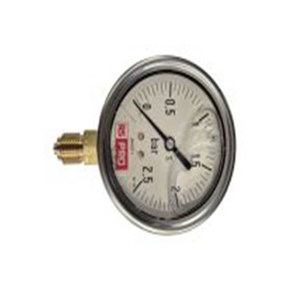 RS PRO,180-000,1/4″BSP 压力表 0 bar 63 mm 2.5 bar, BSP 1/4 in接口, 不锈钢表壳, RS 1.10.3系列