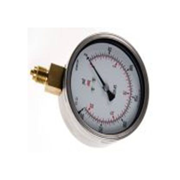 RS PRO,189-030,BSPM 压力表 0 psi 100 mm 300 psi 校准, G 3/8接口, 不锈钢表壳, ±1 %精度