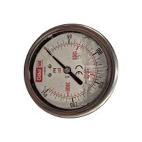RS PRO,179-981,1/4″BSP 压力表 0 bar 63 mm 250 bar, BSP 1/4 in接口, 不锈钢表壳, RS 1.10.3系列