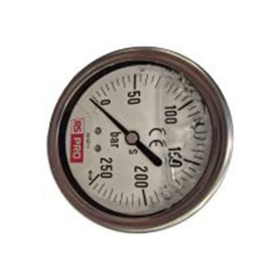 RS PRO,179-983,1/4″BSP 压力表 0 bar 63 mm 250 bar, BSP 1/4 in接口, 不锈钢表壳, RS 1.10.3系列