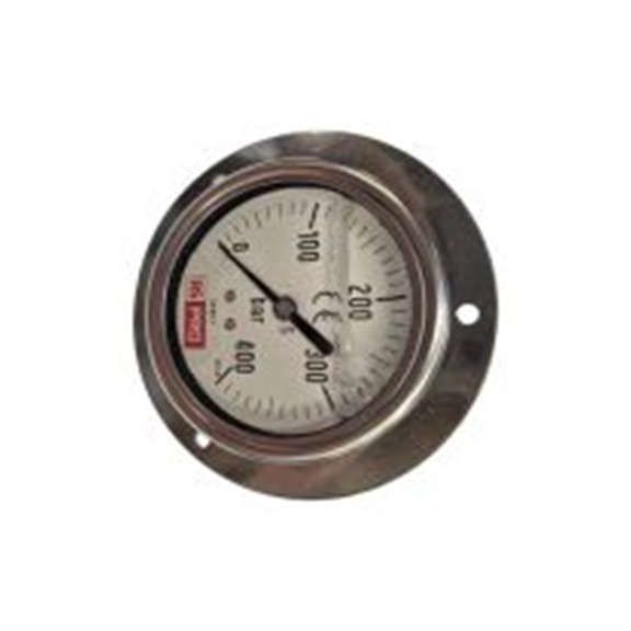 RS PRO,179-993,1/4″BSP 压力表 0 bar 63 mm 400 bar, BSP 1/4 in接口, 不锈钢表壳, RS 1.10.3系列