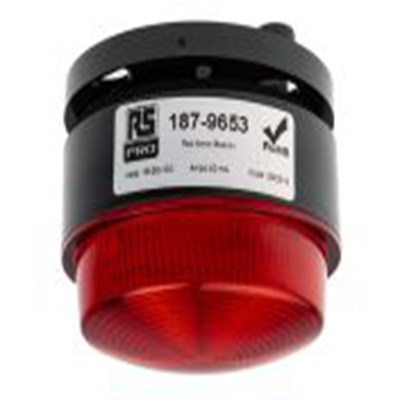 RS PRO,187-9653,闪光警示灯, 18 → 30 v 直流, 红色透镜, Φ76mm底座, IP67