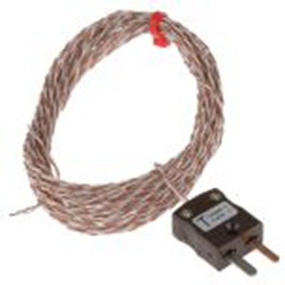 RS PRO,762-1121,T型外露结点热电偶, 探头Φ1/0.315mm x 5m, 可测+250°C, 线长5m, 微型插头接端, PFA探头