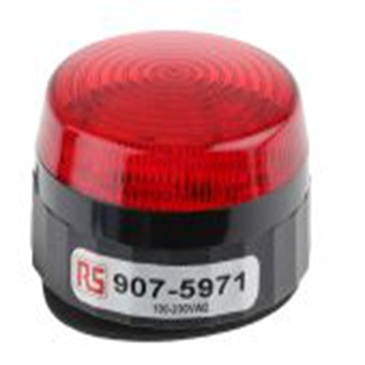 RS PRO,907-5971,闪光警示灯, 110 → 230 v 交流, 红色透镜, 黑色外壳, Φ77mm底座, IP67