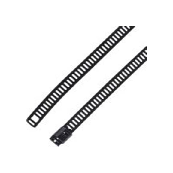 RS PRO,121-674,聚酯涂层不锈钢 电缆扎带, 梯式, 无卤素, 阻燃, 黑色, 610 mm长x7 mm宽, 436.1N拉伸强度