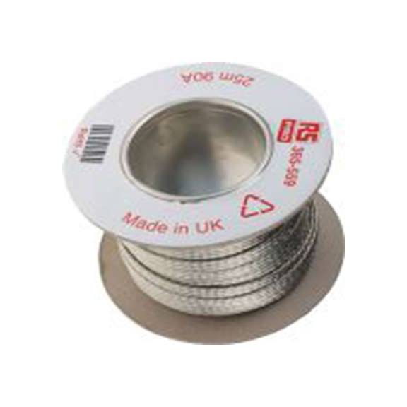 RS PRO,365-559,9.05 mm² 铜编织带, 25 m长, 1.91 Ω/km 锡铜线导体, 24 x 12 x 0.20 mm