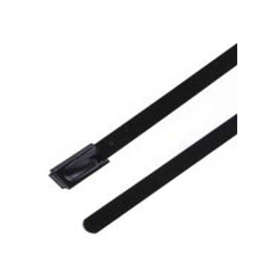 RS PRO,547-4327,聚酯涂层不锈钢 电缆扎带, 滚珠, 阻燃, 无卤素, 黑色, 200 mm长x4.6 mm宽, 436.1N拉伸强度