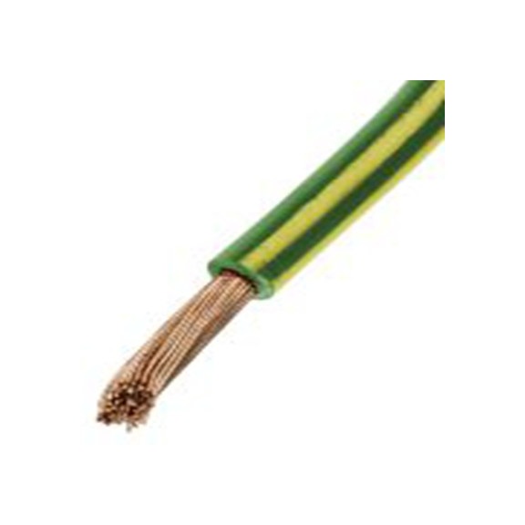 RS PRO,628-5358,绿色, 黄色 单芯 架空电缆, 10 mm², 100 m长 72/0.4 mm, 8 AWG 聚氯乙烯, 600 V, 最高105 °C, H07V2-K系列