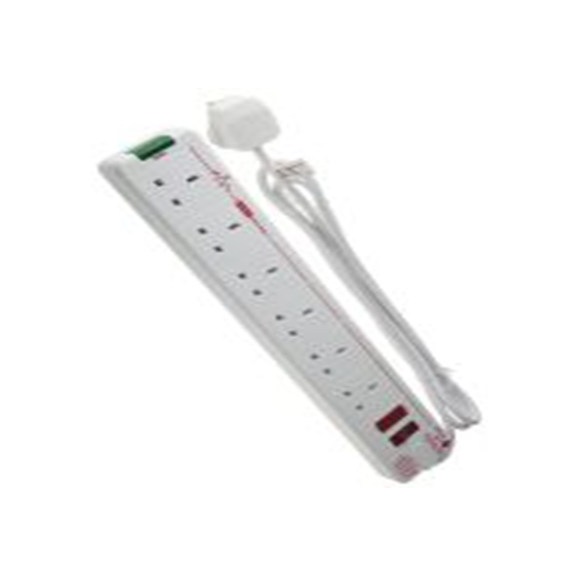 RS PRO,696-3663,白色 延长线, 6个 G 型插座, 电缆长2 m