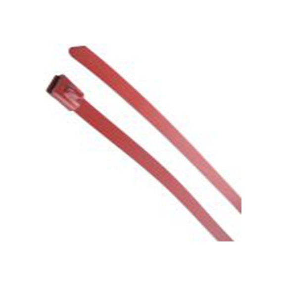 RS PRO,743-6217,聚酯涂层不锈钢 电缆扎带, 滚珠, 阻燃, 无卤素, 红色, 125 mm长x4.6 mm宽, 436.1N拉伸强度