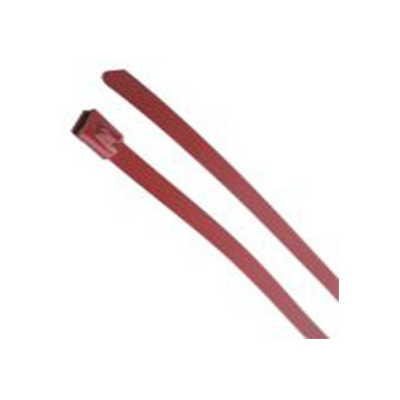 RS PRO,743-6223,聚酯涂层不锈钢 电缆扎带, 滚珠, 阻燃, 无卤素, 红色, 200 mm长x7.9 mm宽, 539N拉伸强度