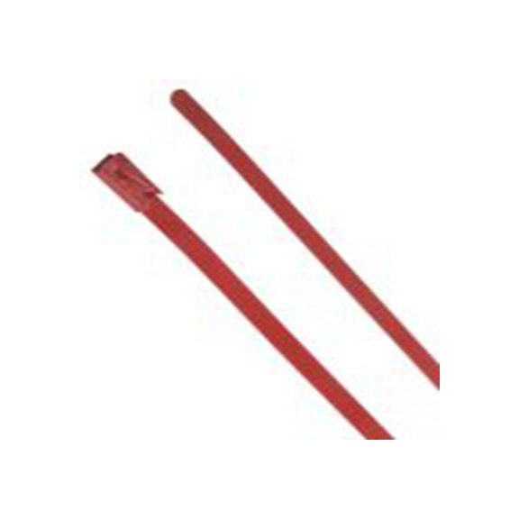 RS PRO,743-6229,聚酯涂层不锈钢 电缆扎带, 滚珠, 阻燃, 无卤素, 红色, 200 mm长x4.6 mm宽, 436.1N拉伸强度